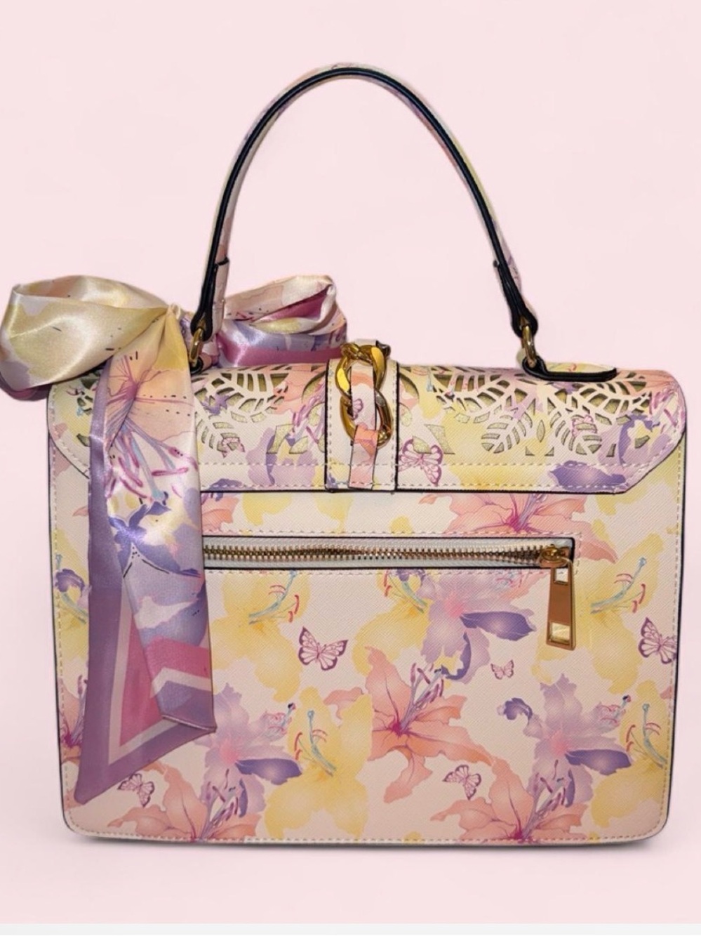 Aldo Floral Pastel Top-Handle Satchel with Scarf - Picture 2 of 5